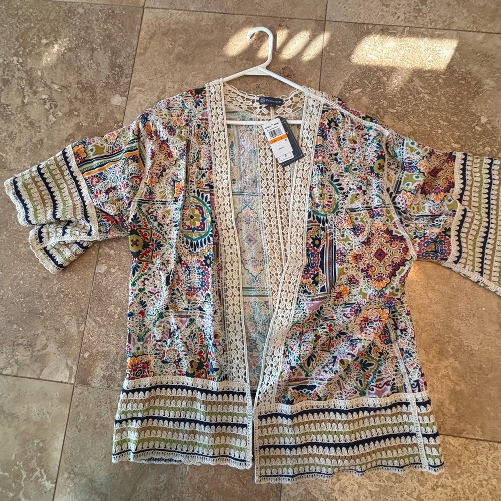Democracy Lace Trim Multicolor Cardigan